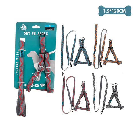 Set de arnés y correa con diseño de onda 1.5cm*120cm Color Aleatorio