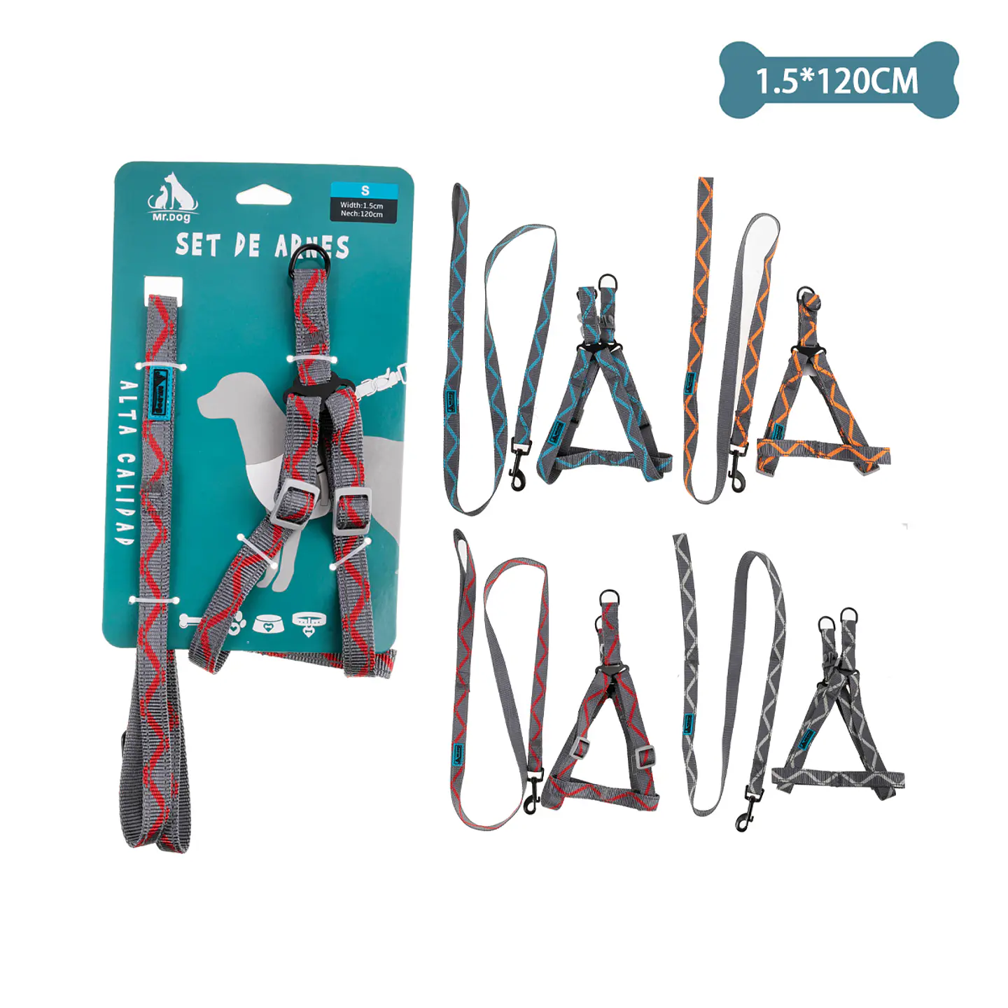 Set de arnés y correa con diseño de onda 1.5cm*120cm Color Aleatorio 1
