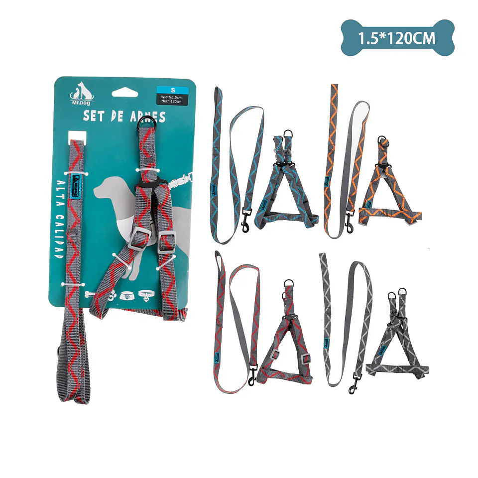 Set de arnés y correa con diseño de onda 1.5cm*120cm Color Aleatorio 1