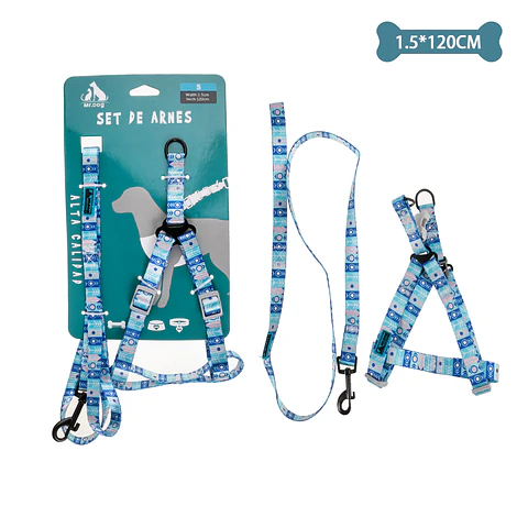 Set de arnés y correa azul 1.5cm*120cm