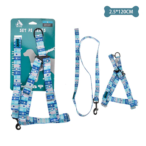 Set de arnés y correa azul 2.5cm*120cm