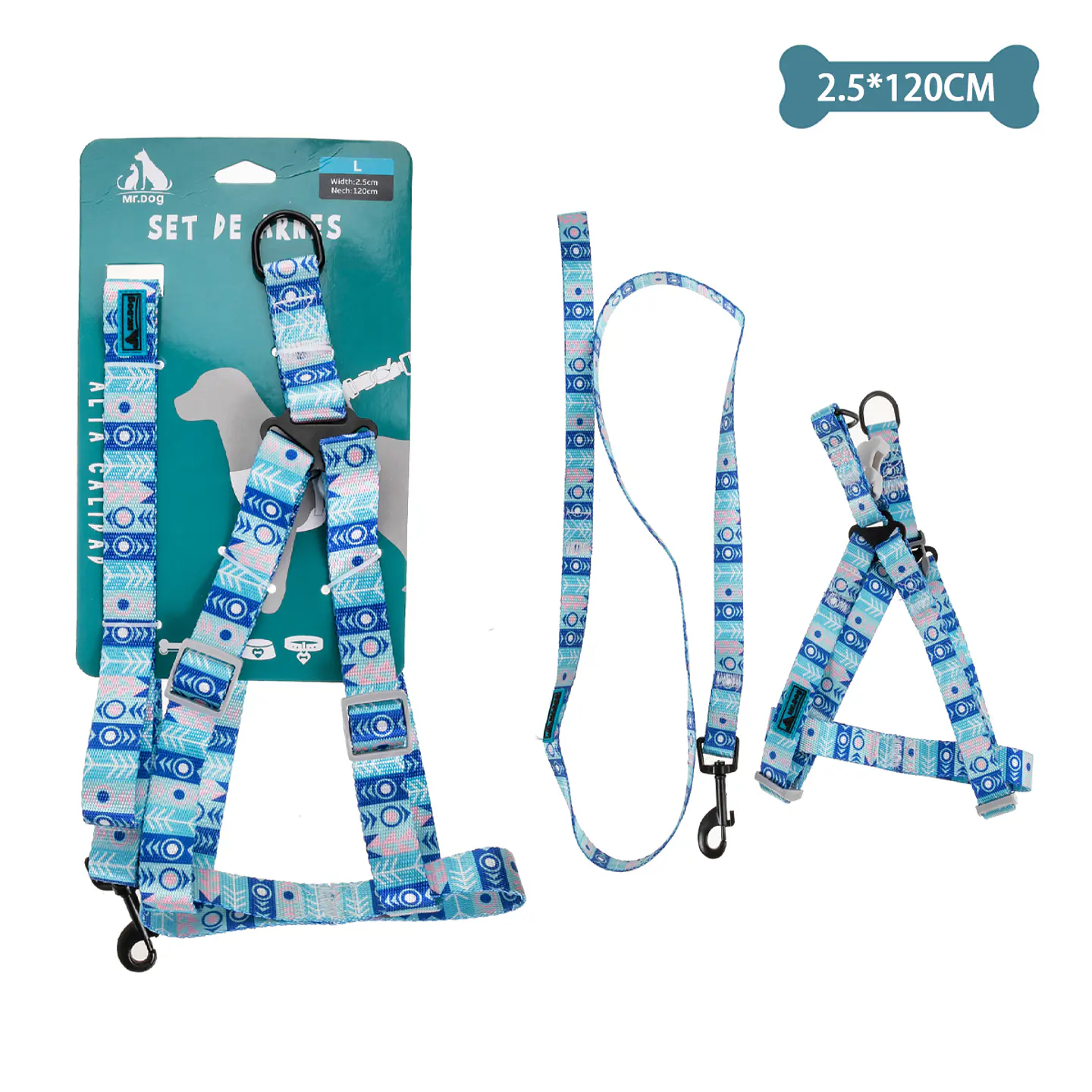 Set de arnés y correa azul 2.5cm*120cm 1