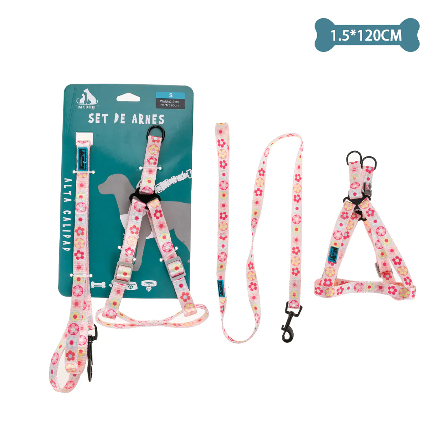 Set de arnés y correa con diseño de flores 1.5cm*120cm 1