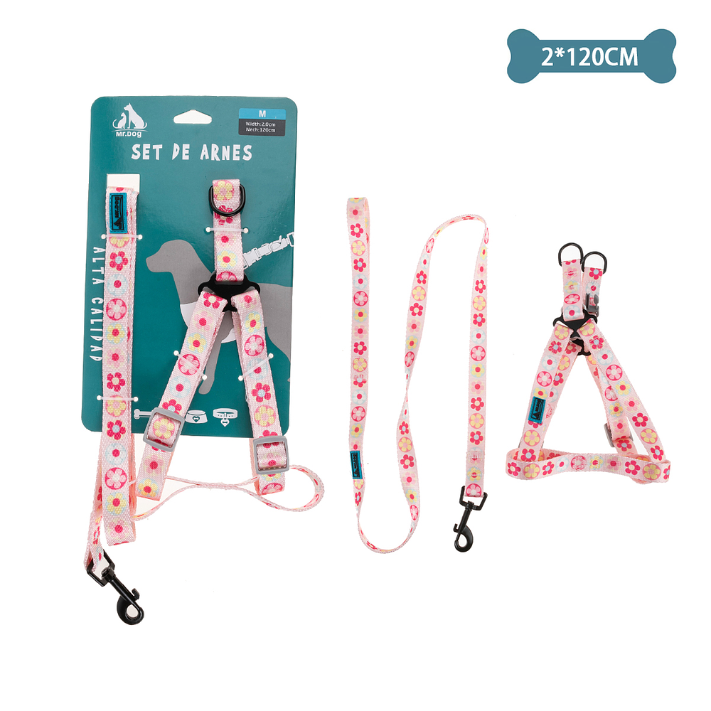 Set de arnés y correa con diseño de flores 2.0cm*120cm