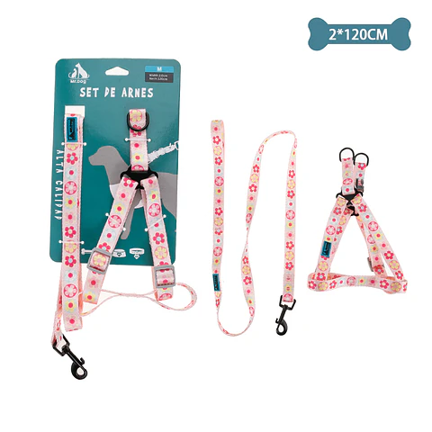 Set de arnés y correa con diseño de flores 2.0cm*120cm