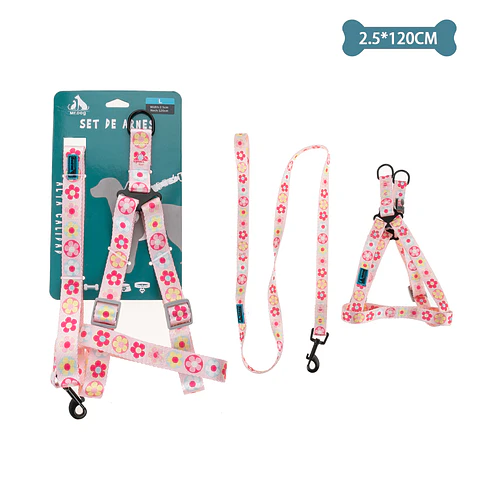 Set de arnés y correa con diseño de flores 2.5cm*120cm