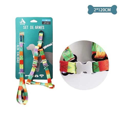 Set de arnés y correa multicolor 2.0cm*120cm