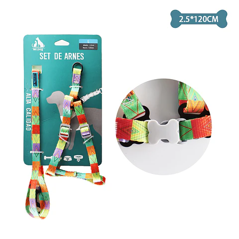 Set de arnés y correa multicolor 2.5cm*120cm