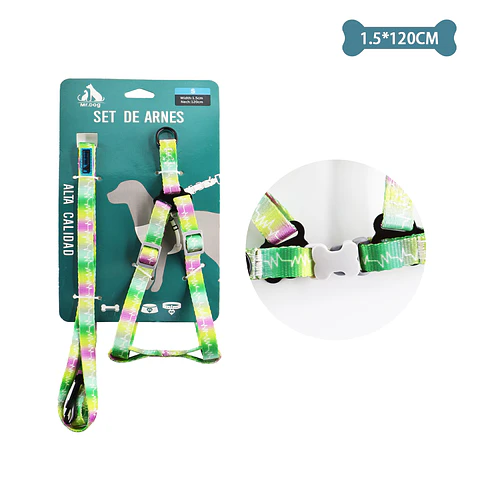 Set de arnés y correa multicolor 1.5cm*120cm