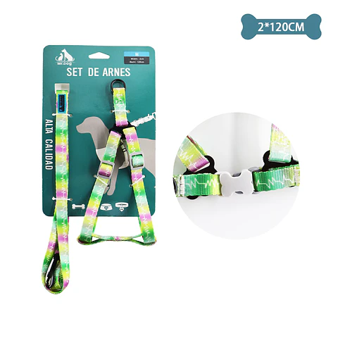 Set de arnés y correa multicolor 2.0cm*120cm