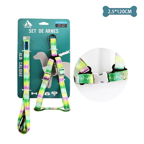 Set de arnés y correa multicolor 2.5cm*120cm