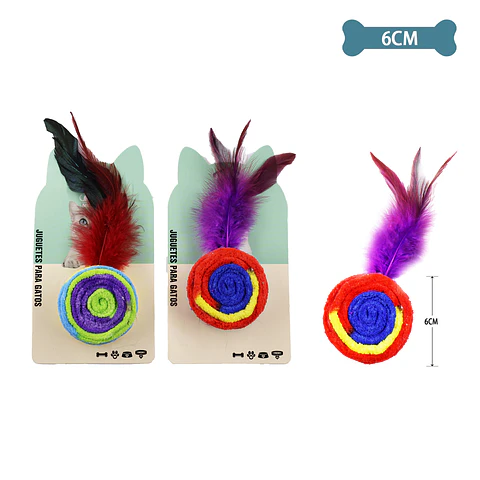 Juguete para gato pelota redonda de hilo con pluma Color Aleatorio