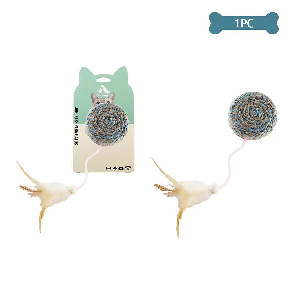 Juguete para gato lino redondo con pluma 1