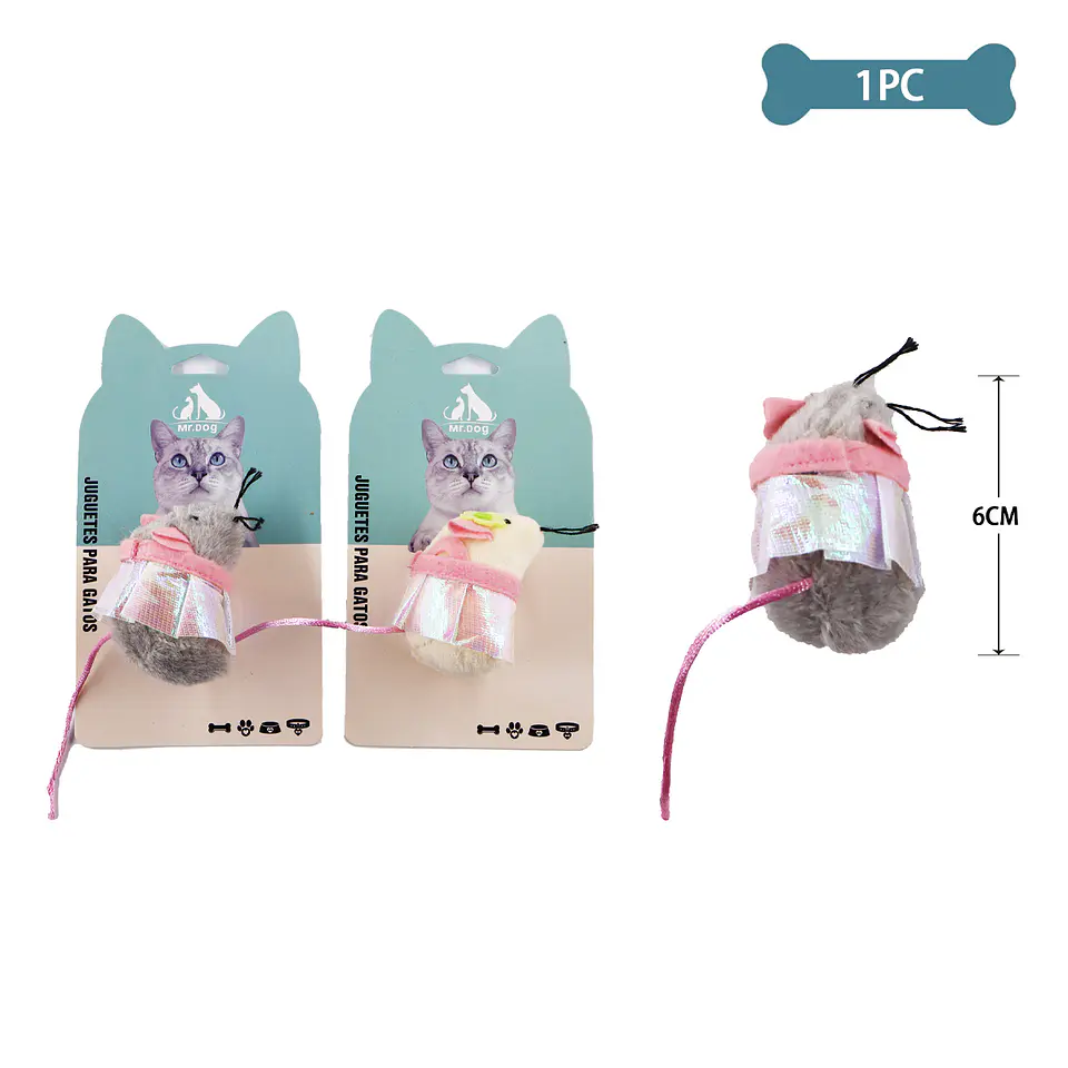 Juguete para gato ratón con delantal 6cm Color Aleatorio 1