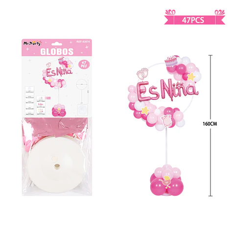 Arco de globos con base baby shower rosado es niña 160cm 47pcs