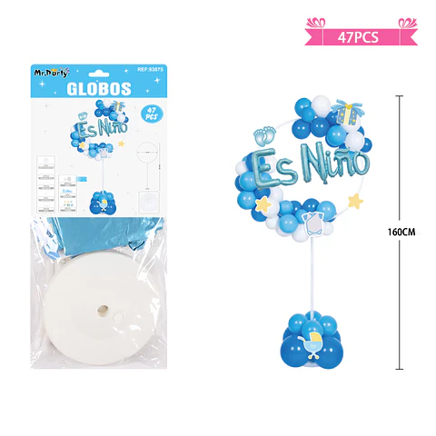 Arco de globos con base baby shower azul es niño 160cm 47pcs