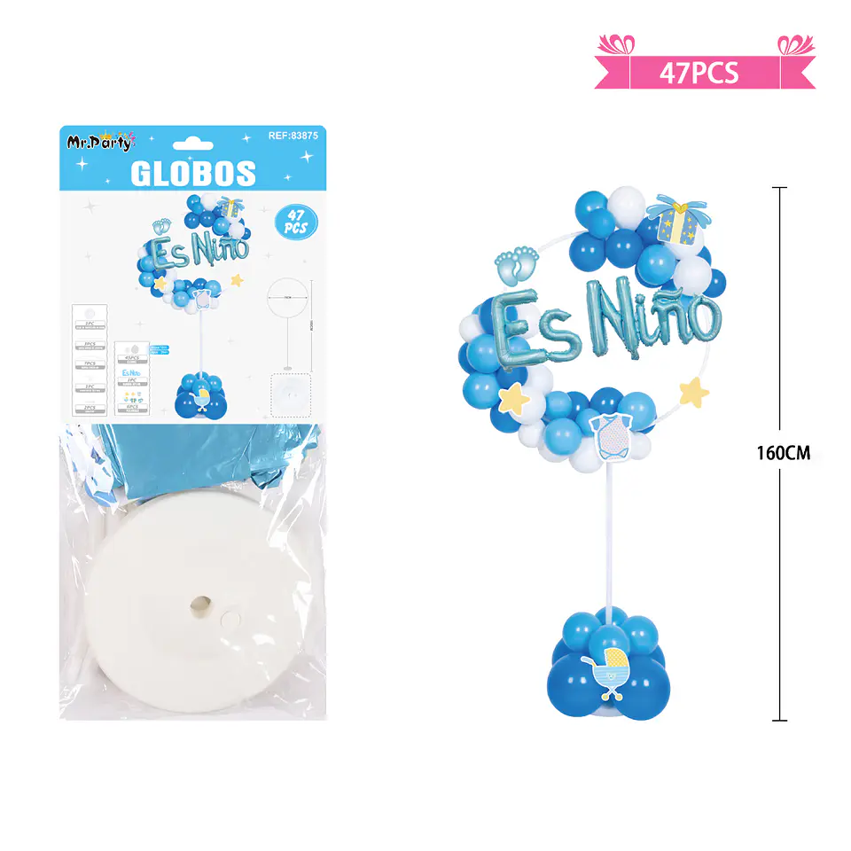 Arco de globos con base baby shower azul es niño 160cm 47pcs 1