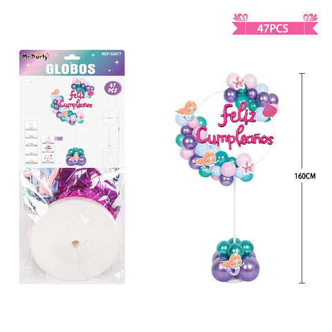 Arco de globos con base sirena 160cm 47pcs