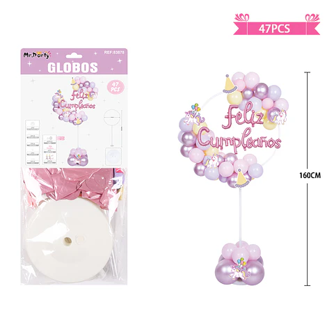 Arco de globos con base unicornio 160cm 47pcs