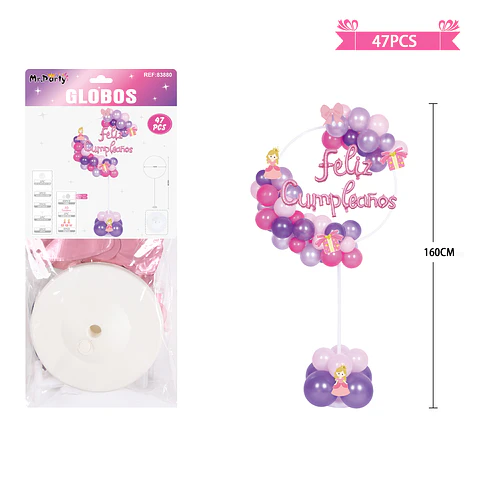 Arco de globos con base princesa 160cm 47pcs