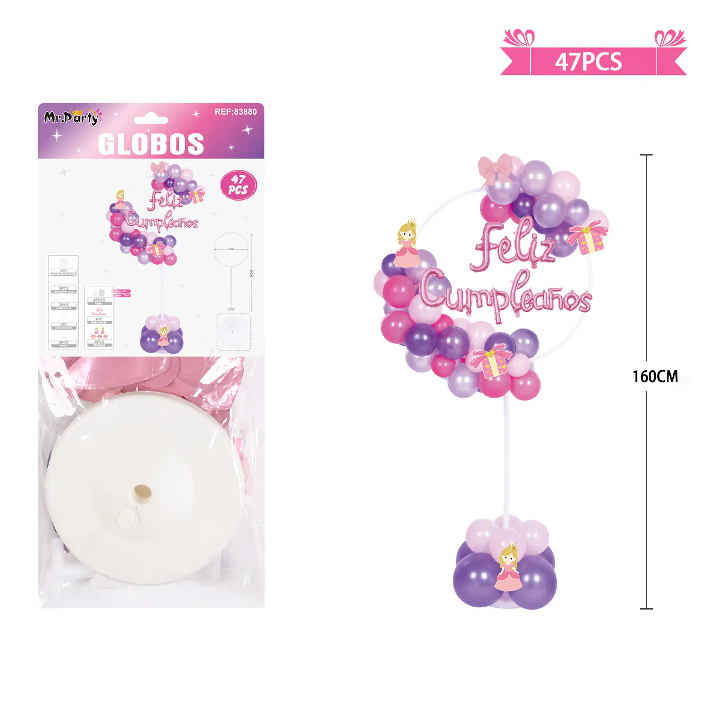 Arco de globos con base princesa 160cm 47pcs 1