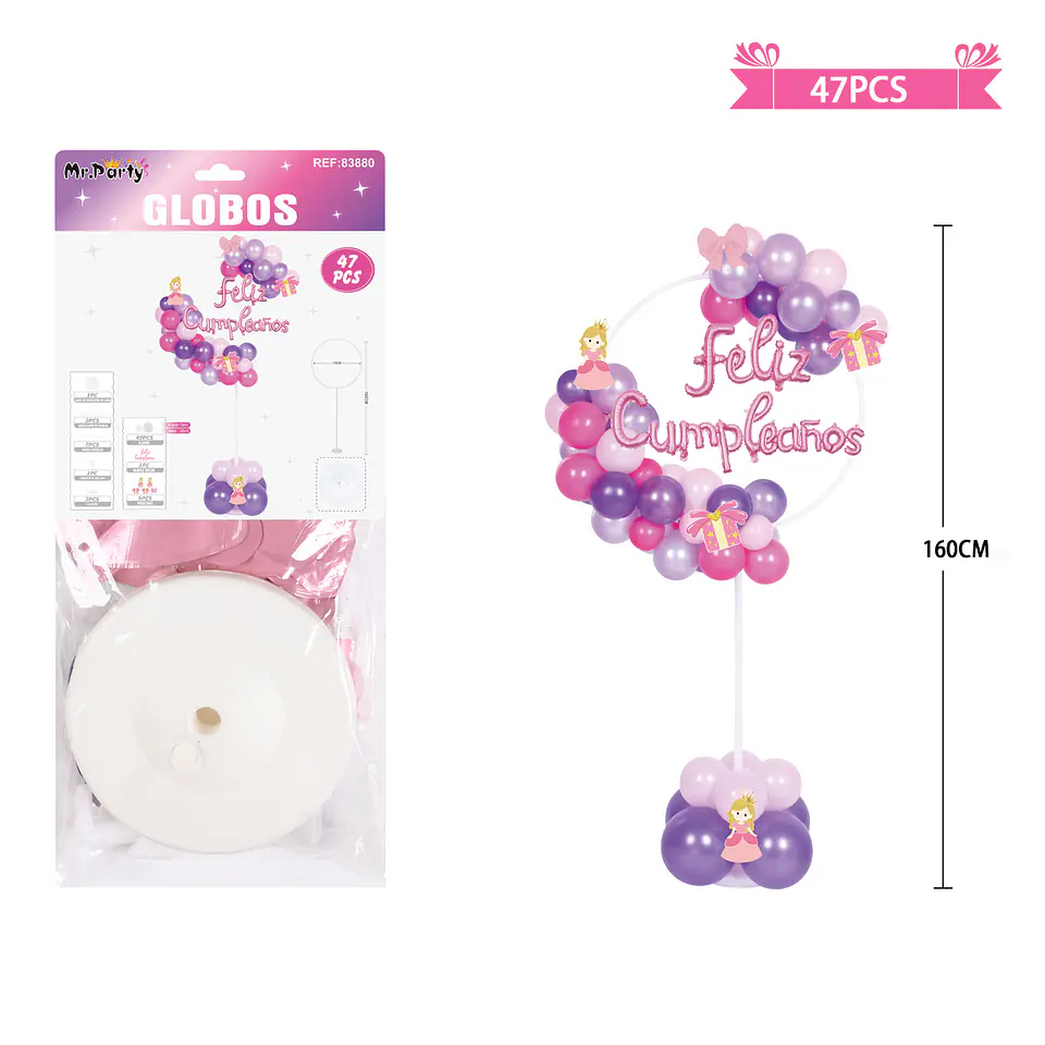 Arco de globos con base princesa 160cm 47pcs 1