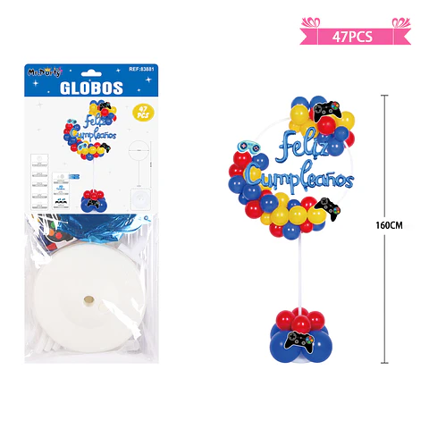 Arco de globos con base control de juego 160cm 47pcs