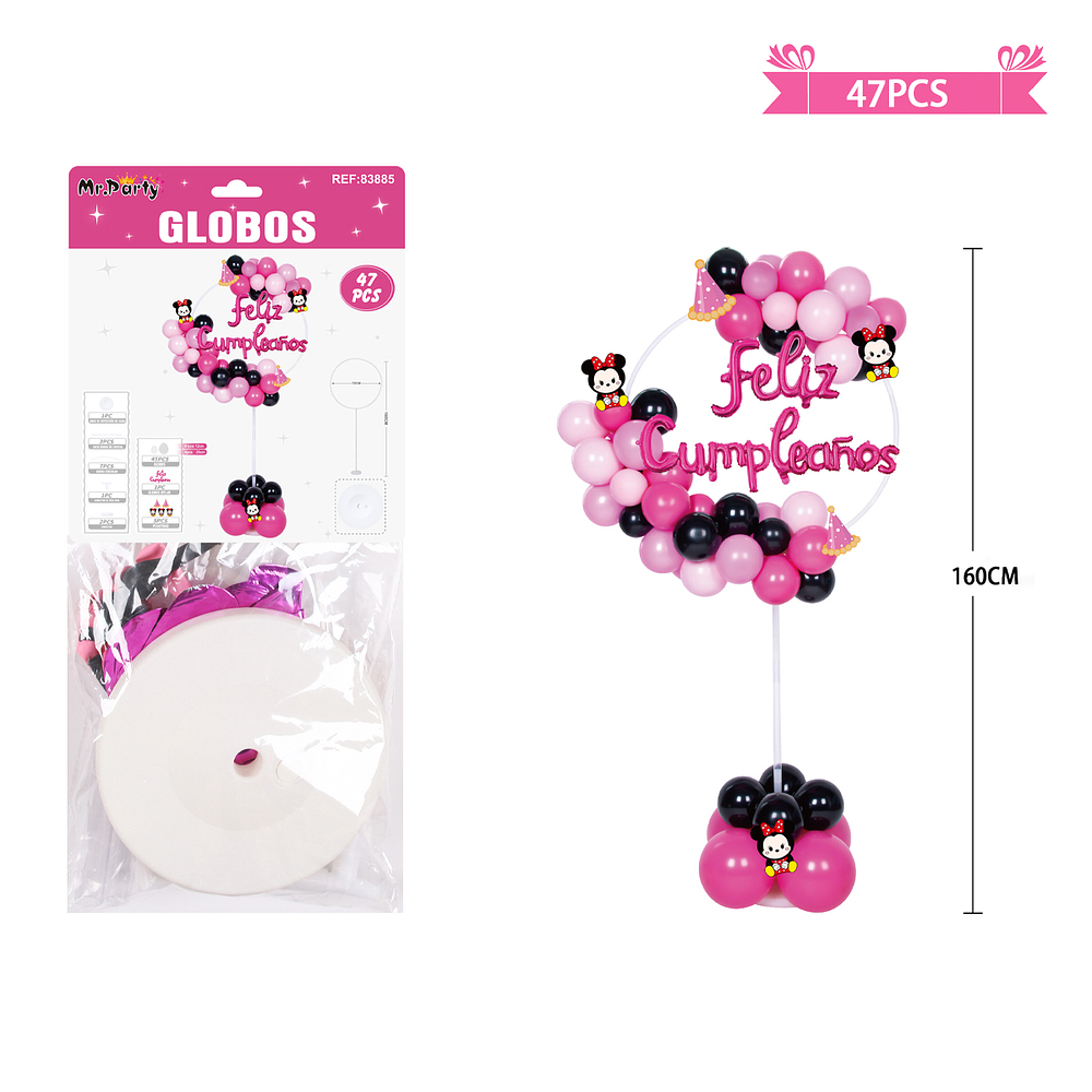 Arco de globos con base minnie mouse 160cm 47pcs