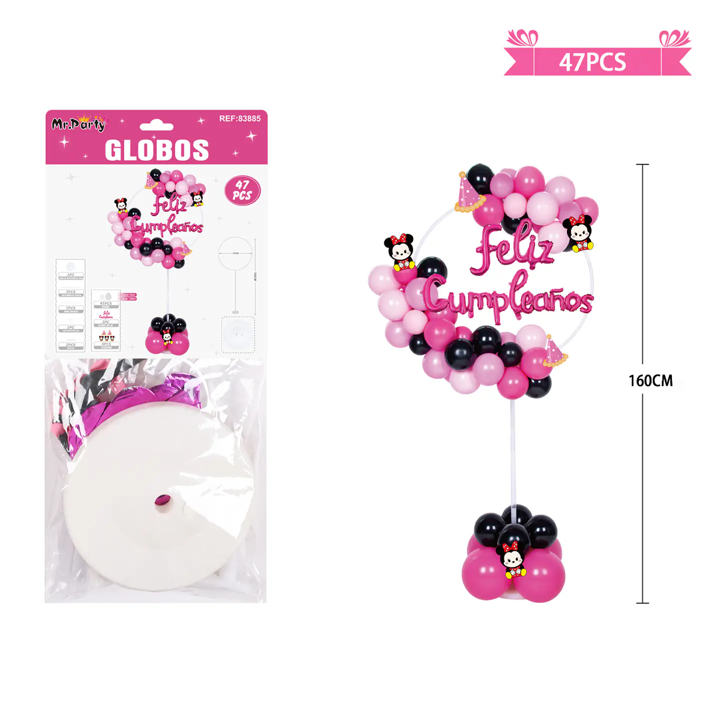 Arco de globos con base minnie mouse 160cm 47pcs 1