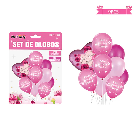 Set de globos feliz día mamá 9pcs