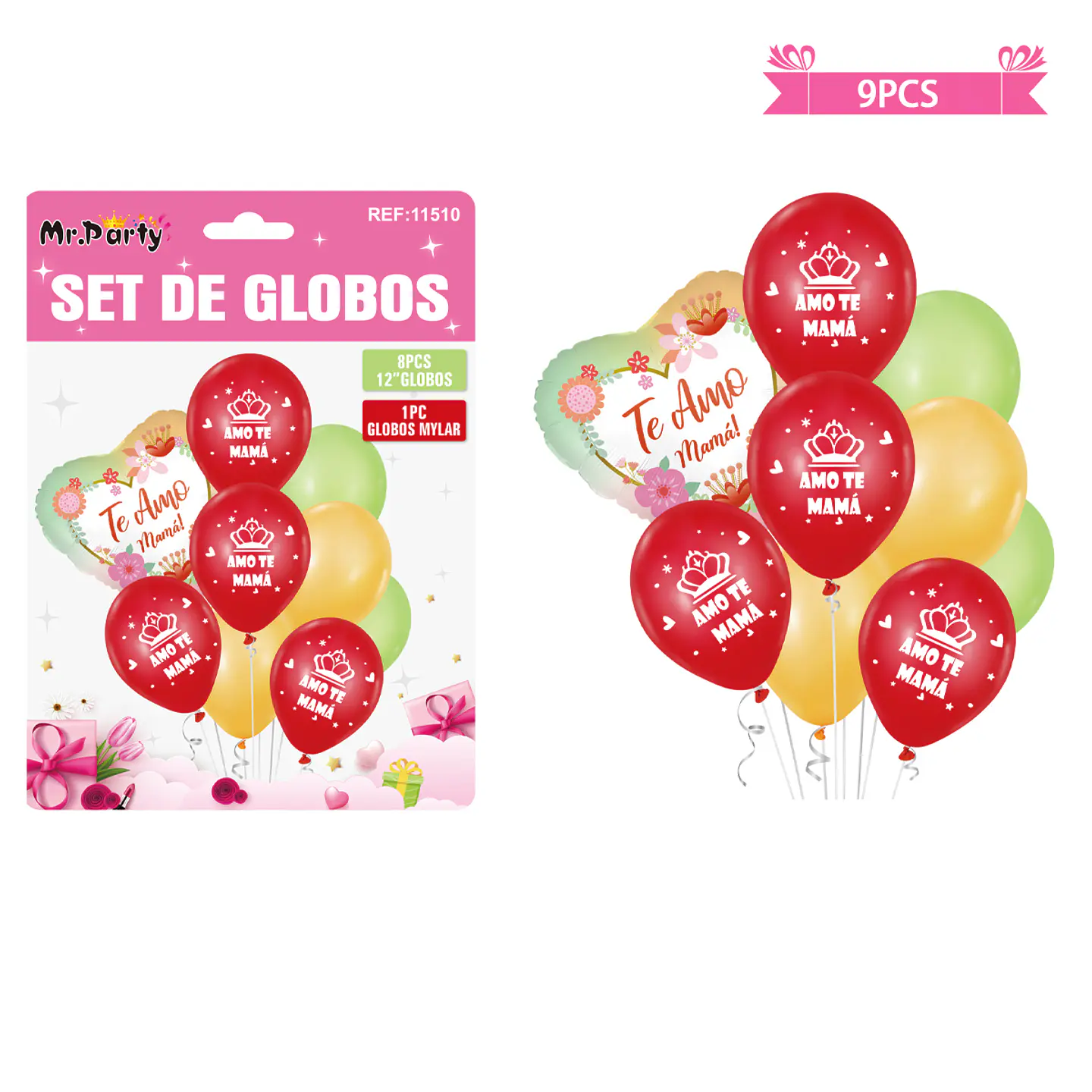 Set de globos te amo mamá 9pcs 1