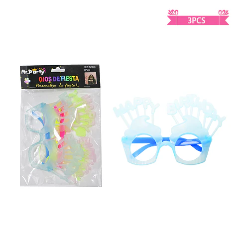 Lentes cotillón fluor happy birthday colores surtidos 3pcs