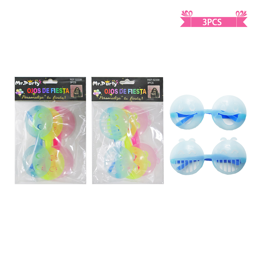 Lentes cotillón smile fluor colores surtidos 3pcs