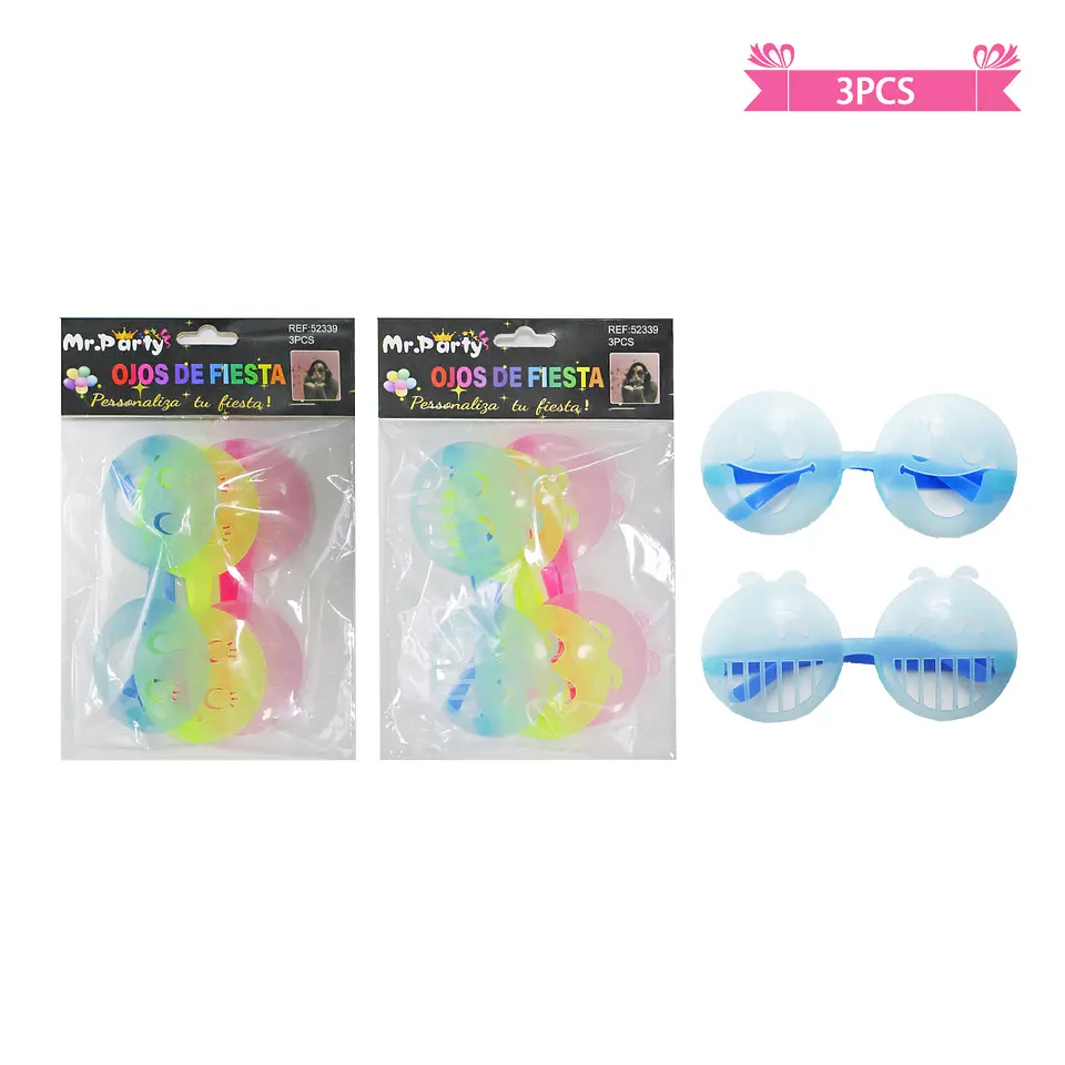 Lentes cotillón smile fluor colores surtidos 3pcs 1