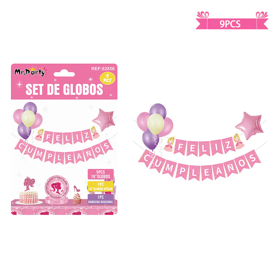 Set de globos látex y guirnalda de princesa 9pcs 1