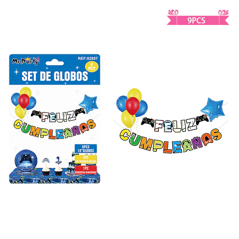 Set de globos látex y guirnalda de juego 9pcs