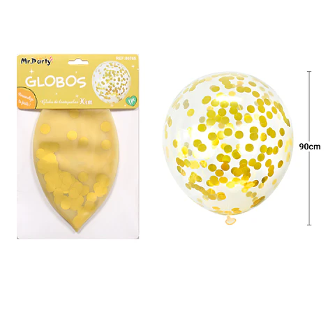 Globos de látex con confetti de redondo dorado 90cm