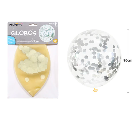 Globos de látex con confetti de redondo plateado 90cm