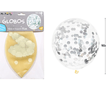 Globos de látex con confetti de redondo plateado 90cm