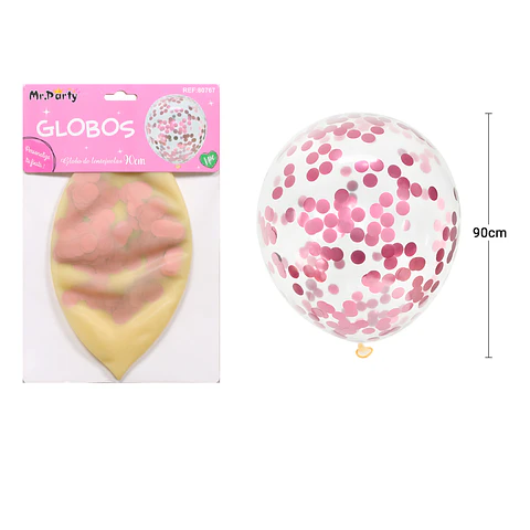 Globos de látex con confetti de redondo rosa 90cm