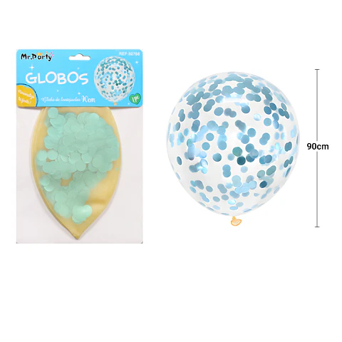 Globos de látex con confetti de redondo celeste 90cm