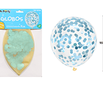 Globos de látex con confetti de redondo celeste 90cm