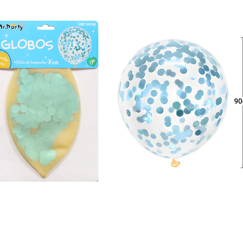 Globos de látex con confetti de redondo celeste 90cm 2