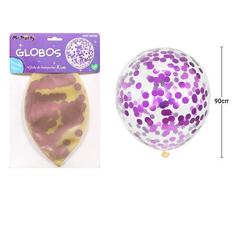 Globos de látex con confetti de redondo morado 90cm