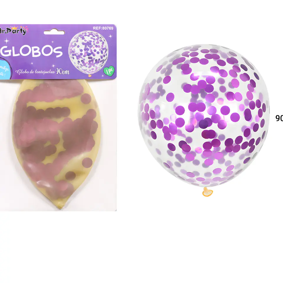 Globos de látex con confetti de redondo morado 90cm 2