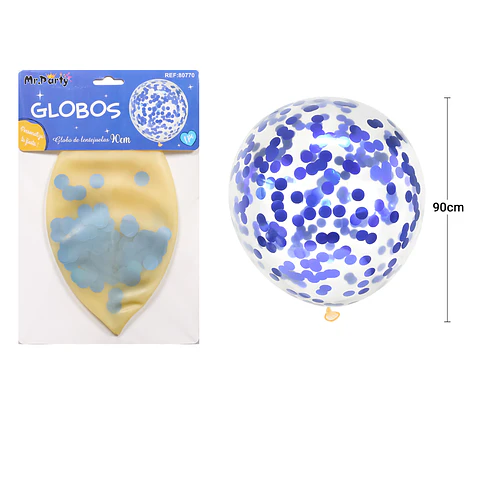 Globos de látex con confetti de redondo azul 90cm