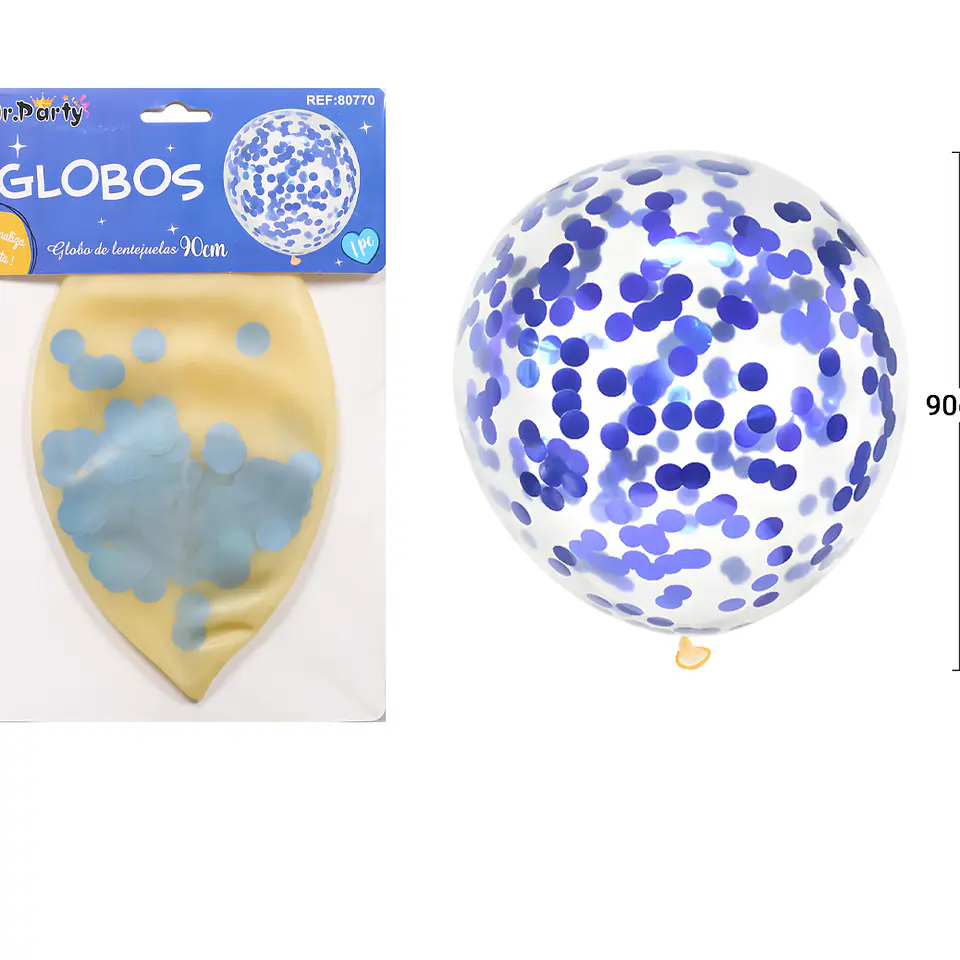 Globos de látex con confetti de redondo azul 90cm 2