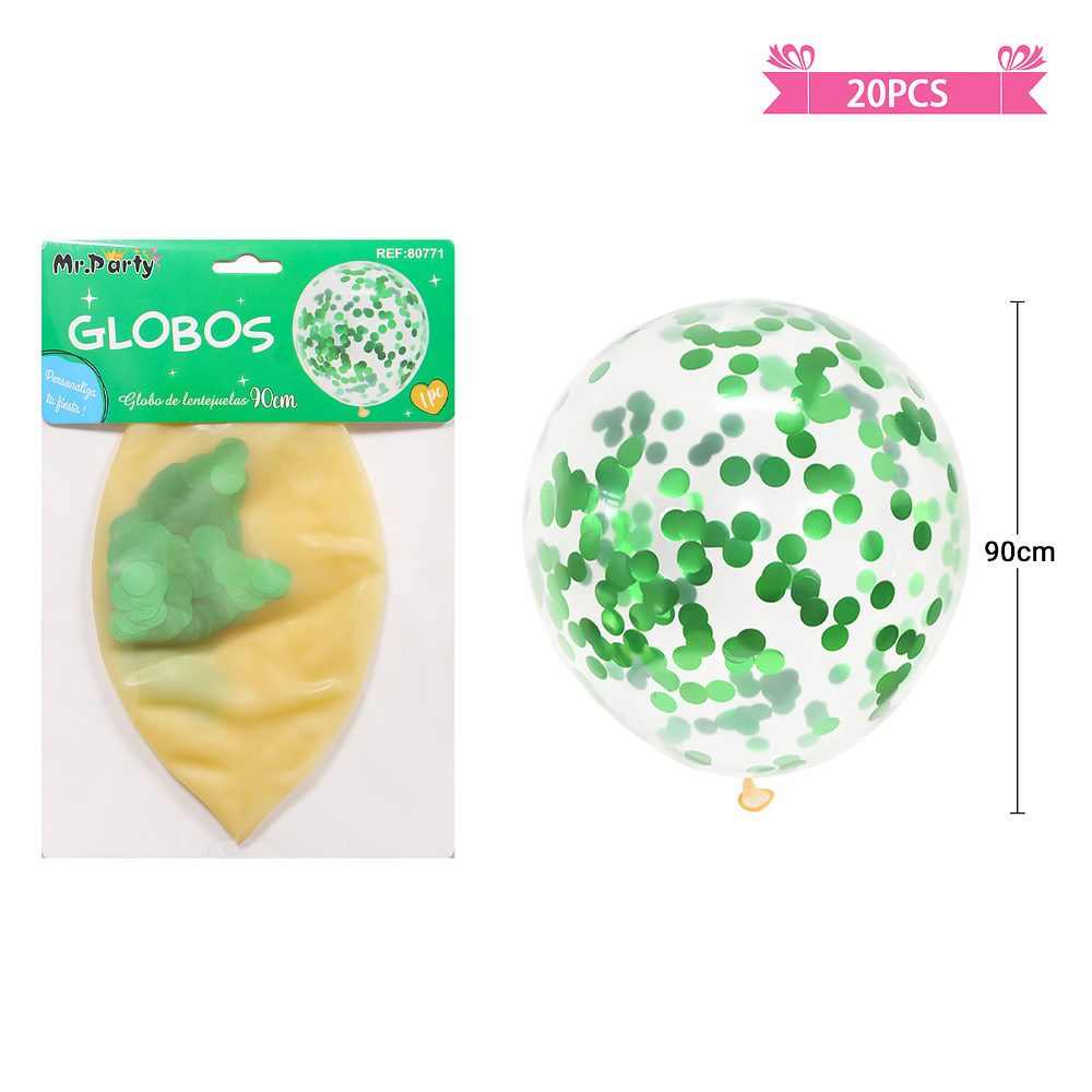 Globos de látex con confetti de redondo verde 90cm