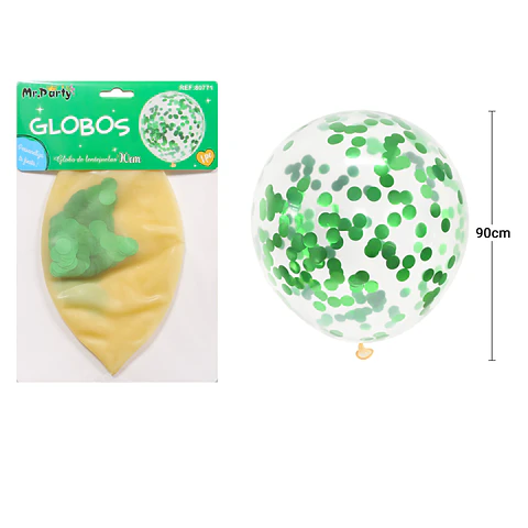 Globos de látex con confetti de redondo verde 90cm