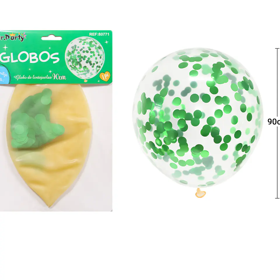 Globos de látex con confetti de redondo verde 90cm 2